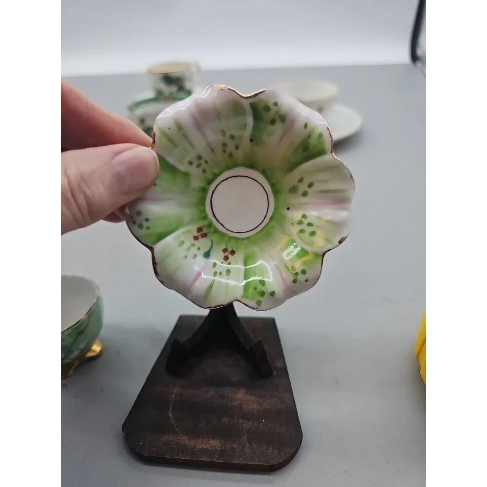 VINTAGE CUP & SAUCER ORNATE GREEN & GOLD ‎ FOOTED FLORAL JAPAN